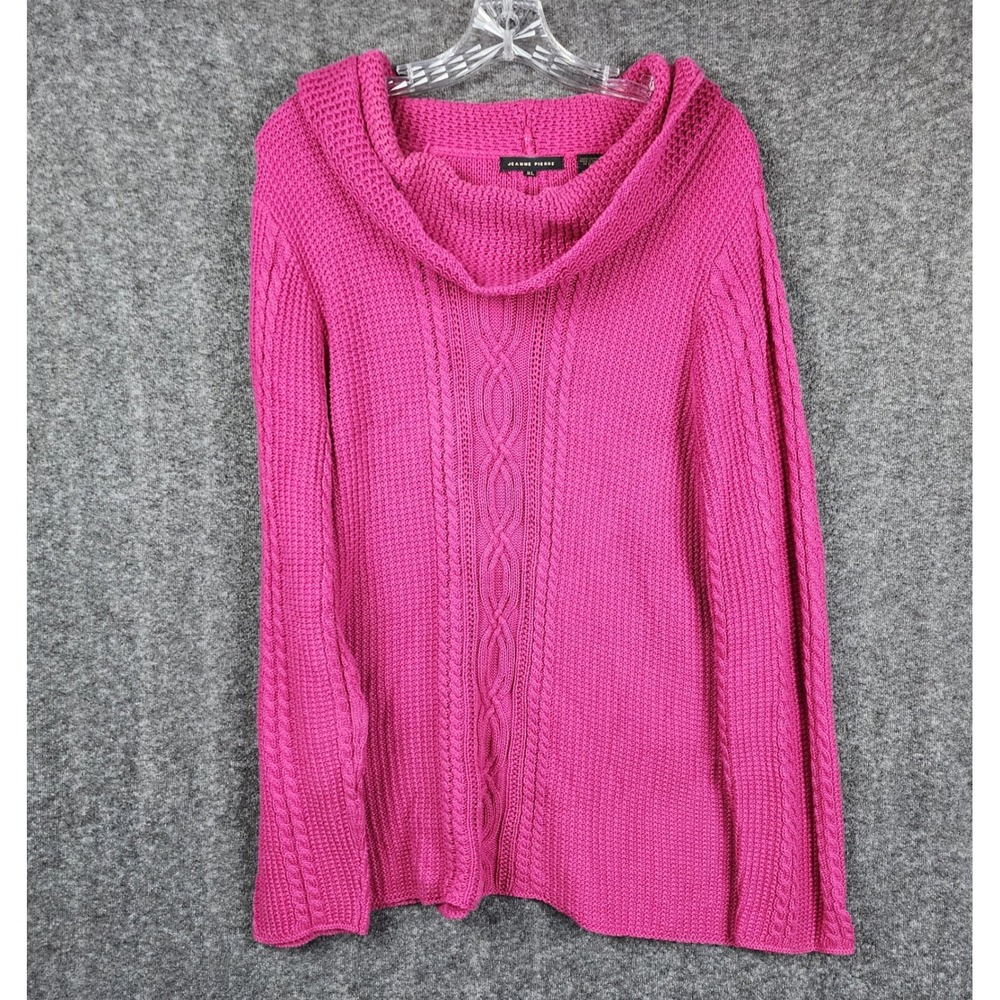 Jeanne Pierre Sweater Women XL Magenta Cowl Neck Cable Knit‎ Cotton Pullover